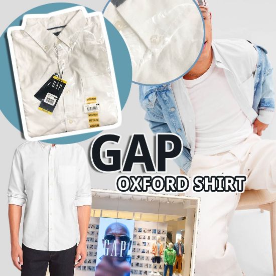圖片 A P4U 10 中：GAP Oxford 男裝長袖恤衫 (白色)